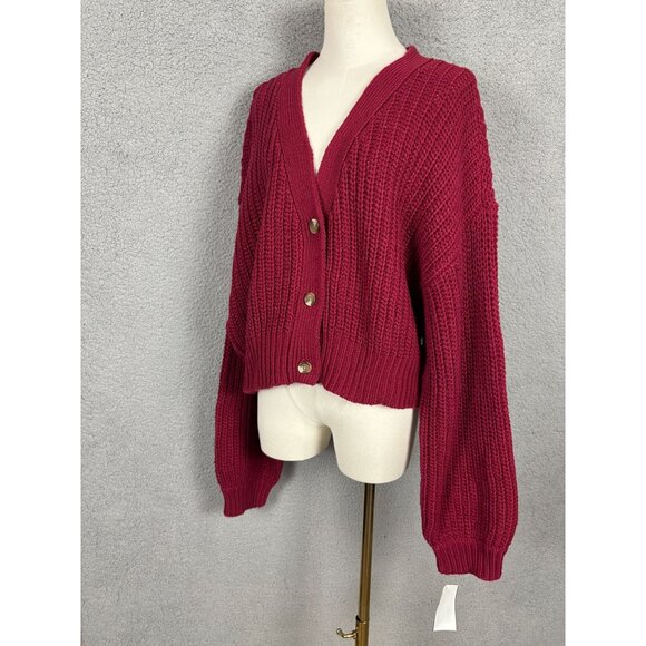 Roxy Women's Rumba Red Cropped Button-Front Knit Cardigan Sweater XL NWT's - Picture 4 of 8